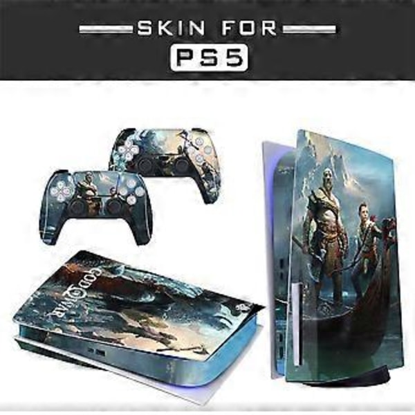 Klistremerke for hud - Kompatibel med PS5 - Deksel for å tilpasse konsollen - Avtakbar vinylfilm - Matt satin HD-kvalitet (Disk, god of war02)