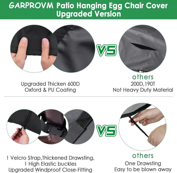 Patio Äggstolsskydd 600D Utomhus Rattan Swing Covers för Stora