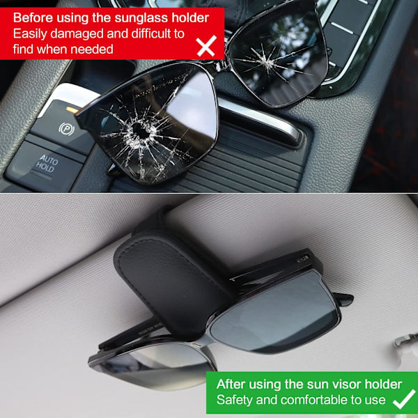 Musta auto aurinkolipan lasien pidike, magneettiset nahkaiset lasit