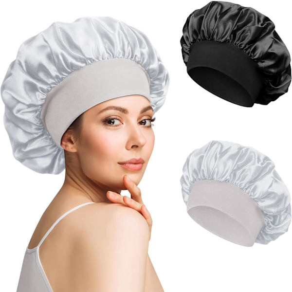 2 stk. Satin Nat Hår Bonnet, Satin Nat Cap, Silke Nat Hai