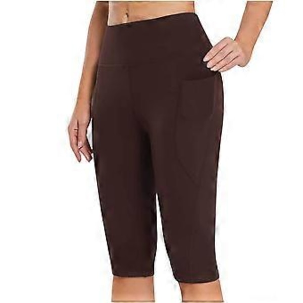 Korkeavyötäröiset joogahousut naisille taskuilla Caprit Leggingsit naisille Treggingsit naisille Joogacaprit Lahjat ruskea XL (XL ruskea)