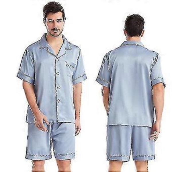 Men Satin Silk Soft Sleepwear Pajama Set_y V (XL Grey)