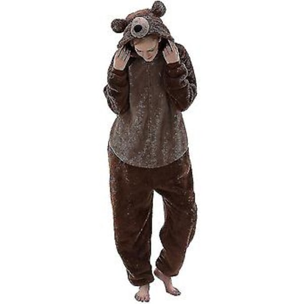 Snug Fit Unisex Adult Onesie Pajamas Animal One Piece Halloween Costume Sleepwear-r (11-12 years Brown)