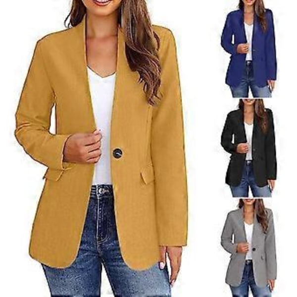 Dame Efterår Vinter Jakkesæt Ensfarvet V-hals Langærmet Slim Fit Dame Business Kontor Blazer Jakke (L mørkeblå)