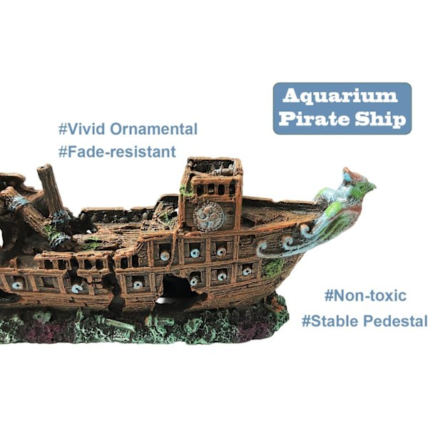 Dekorasjoner for akvarium i form av et piratskip - laget av harpiks