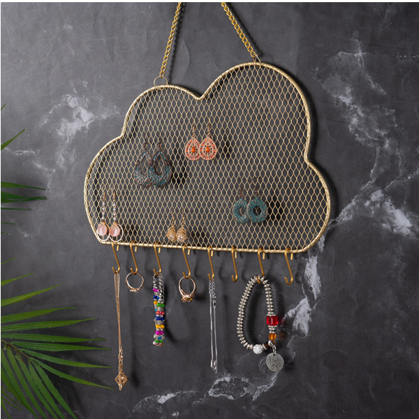 (Skyer) Organisering af hængende smykker, vægmonterede øreringe i metal og displaystativ til halskæde, gave til