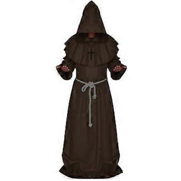 Halloween Friar Keskiaikainen Pappi Miesten Munkki Cosplay Hupullinen Kaapu Viitta Cosplay Puku Naamiaisasu -NMAOV(S Kahvi)