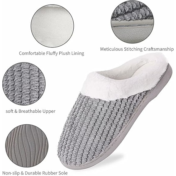 Hussko til kvinder Varme Hukommelsesskum Anti-Slip Hjemmesko Behagelige Bomulds Hjemmesko Soveværelse Sko Indendørs & Udendørs （36/37）