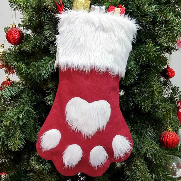 Christmas Stocking Hanging Stuffed Christmas Boot 3D Dog Paw Patt