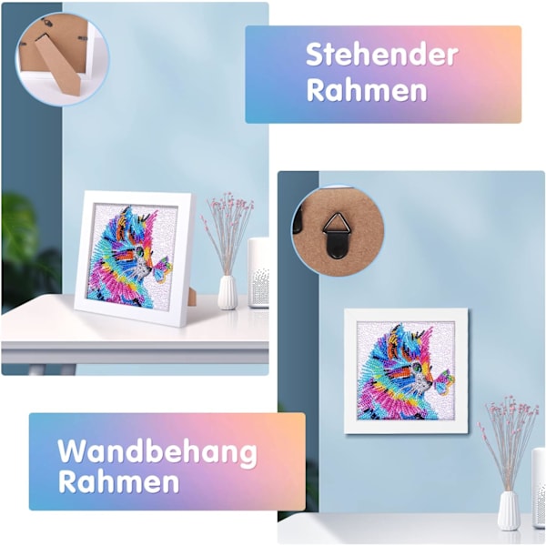 5D DIY Diamantmålning Broderi Komplett Kit (Katt) med Träram för Barn Flickor Vuxna, Konst