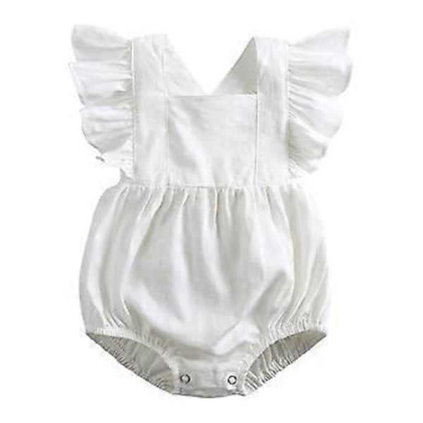 Nyfödd Baby Flicka Sparkdräkt Spädbarn Baby Flickor Volangärm Body Casual Småbarn Kommer Hem- Sommar Jumpsuit Kläder Vit 73(73 Vit)