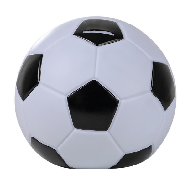 Spargris, fotbollsboll, i konstläder, diameter 15 cm, svart och vitt
