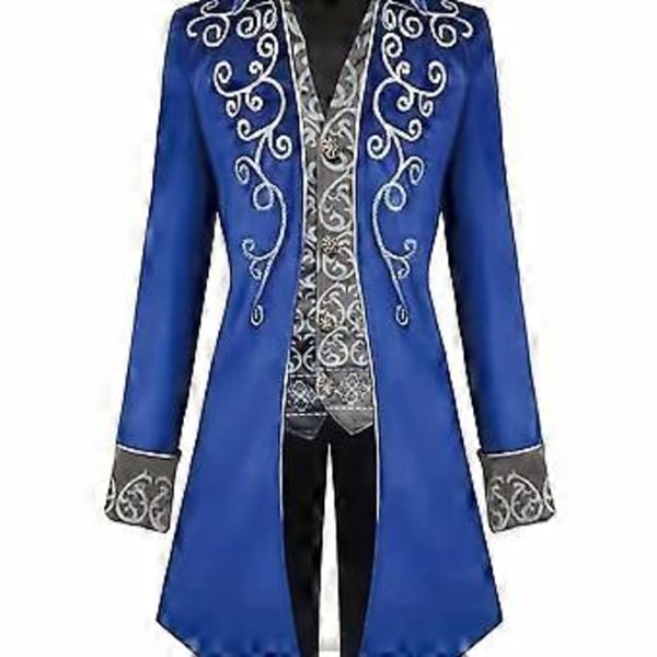 Halloween Steampunk Gotisk Broderet Viktoriansk Jakke Vintage Frakke Medieval Kjole Renæssance Kostume Til Mænd (XXXL Blå)