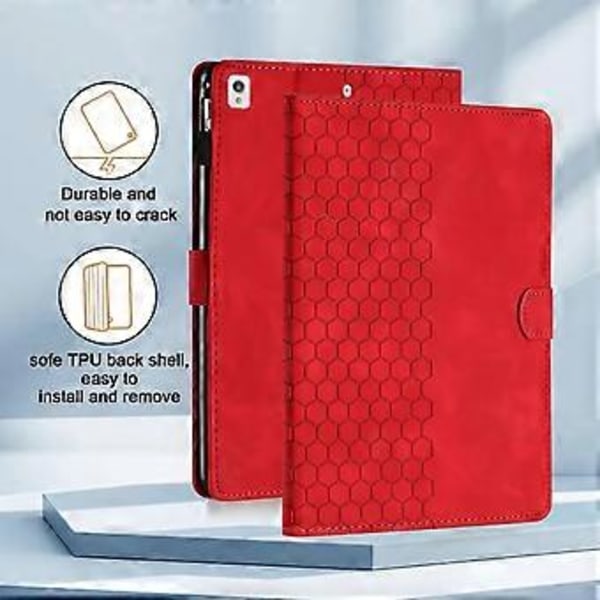 Embosset Lærveske For iPad 10.2 2021 / 2020 / 10.5 2019 (Rød)
