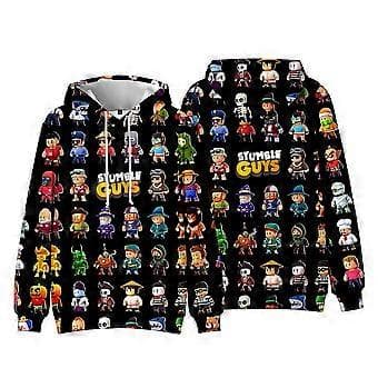 Stumble Guys Trykte Hettegensere Barn Pullover Høstgenser Lang Ermet Hettegensere (9-10 År B)