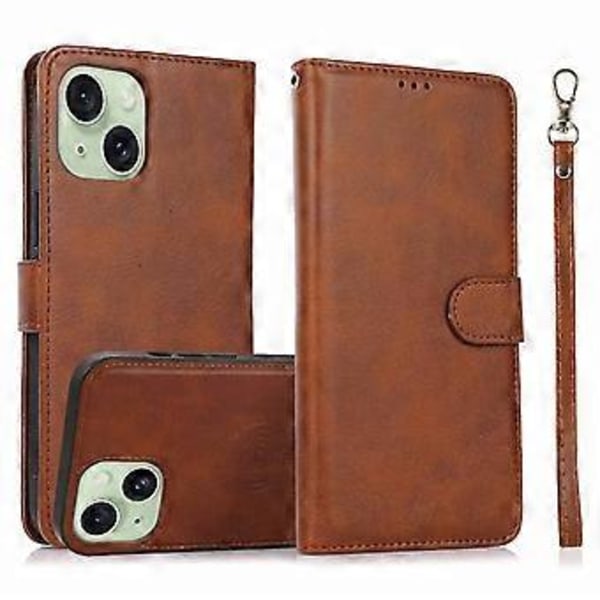 Plånboksfodral med stativ för iPhone 15 Plus i PU-läder, avtagbart 2-i-1-fodral (Stil D)