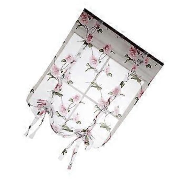 Blommig Romersk Gardin Halvtransparent Fönsterskärm Sling Tie Persienner för Vardagsrum Balkong Sovrum 1,2 x 1,6 m (Rosa)