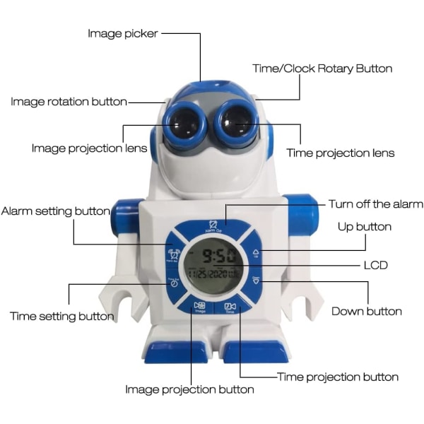 1 st Robot LED-väckarklocka, barnrobotväckarklocka, barnflicka Robo
