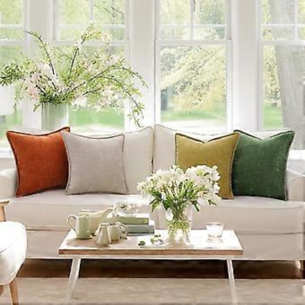 Chenille Pehmeät Heittotyynynpäälliset 20x20, 2 kpl setti, Maalaistalon Samettityynynpäälliset, Koristeelliset Neliönmuotoiset Tyynynpäälliset Ommelluilla Reunoilla