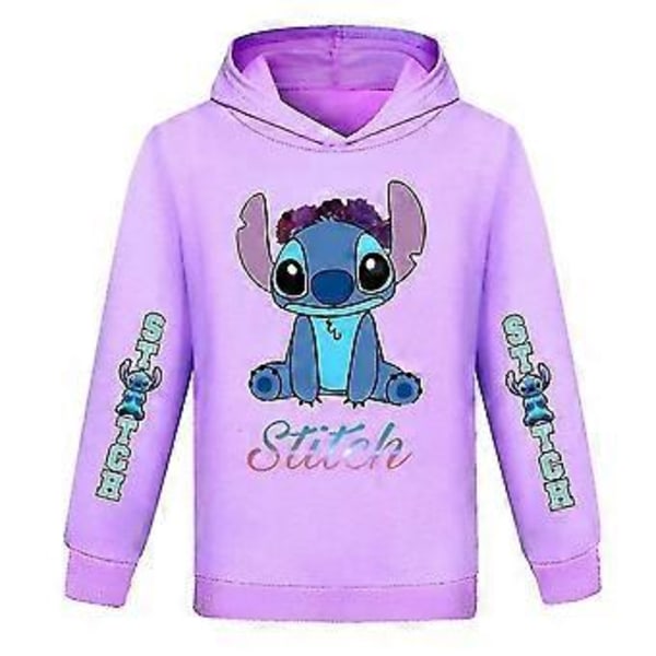 Børn Piger Drenge Lilo og Stitch Print Hættetrøje Langærmet Pullover Jumper Hættetrøje Casual Toppe -NMAOV(13-14 År Lilla)