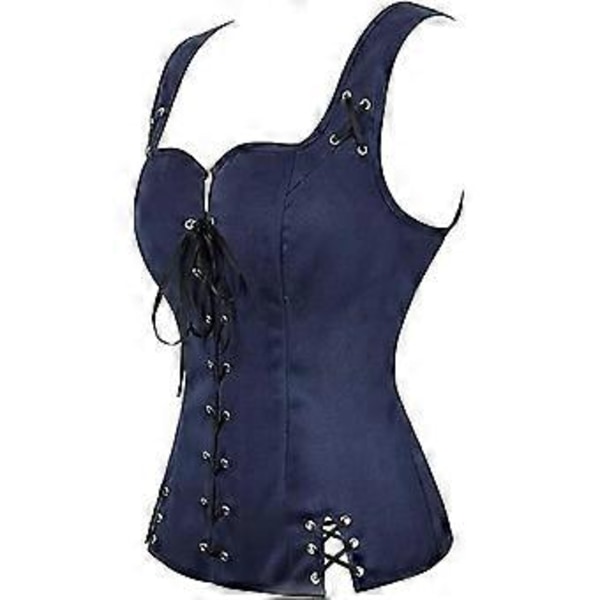 Dam Pirat Punk Väst Korsett Cosplay Väst (L Blå)