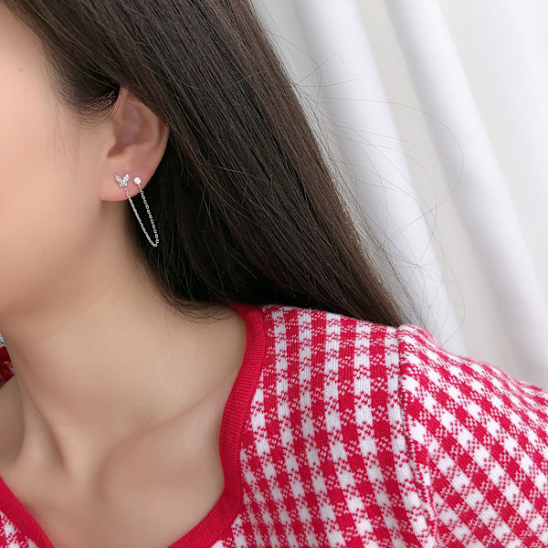 Kaksinkertaiset reiät Perhonen Halo Pieni Stud Cuff Wrap Tassel Chain Cra