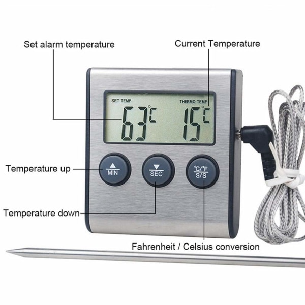 Kødtermometer til madlavning Madtermometer med sonde til grillning af kød Grill Barbecue Vand Mælk Vin