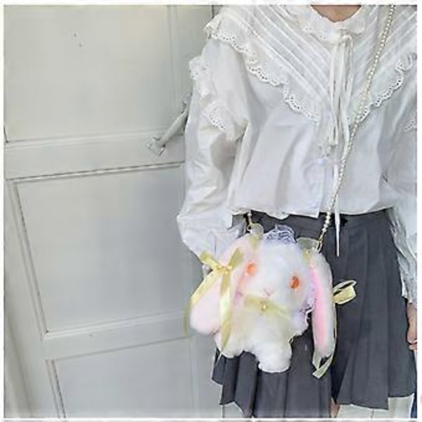 Lolita Kanin Plys Skuldertaske til Piger, Japansk JK Stil, Sød Kanin Dukke Messenger Taske (perlebælte Lilla)