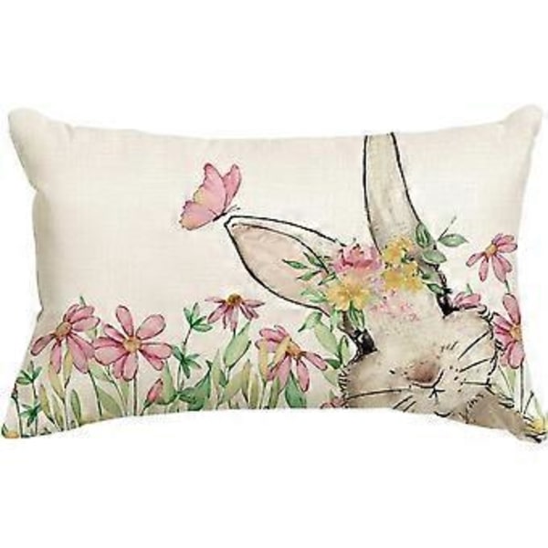 colorlife Påske Blomsterkrans Kanin Pudebetræk, 12 x 20 Tommer Forårs Kanin Højtids Pudebetræk Dekoration til Sofa
