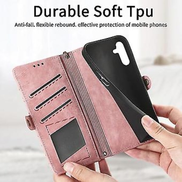 Geometriskt blixtlåsfodral med sidospänne i läder för Samsung Galaxy A34 5g (rosa)(Rosa)