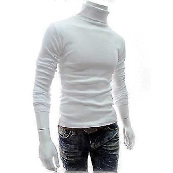 Herre Strikk Roll Turtle Neck Pullover Genser Topper Bluse (L Hvit)
