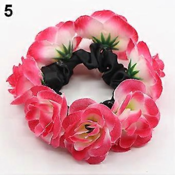 Dammode Lyx Blommig Hårband Garland Brud Scrunchie Band Qinhai (Rosröd)