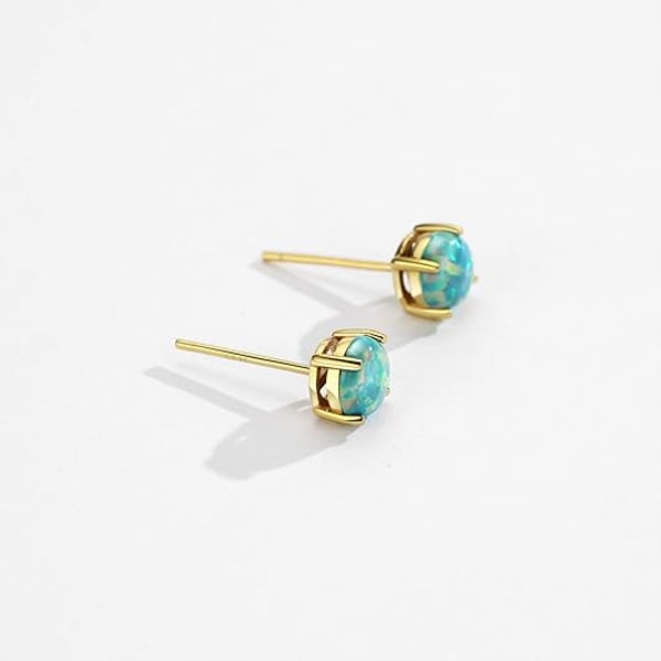 Opal Studörhängen i Sterling Silver, Solitaire-stil, Smycken för Kvinnor
