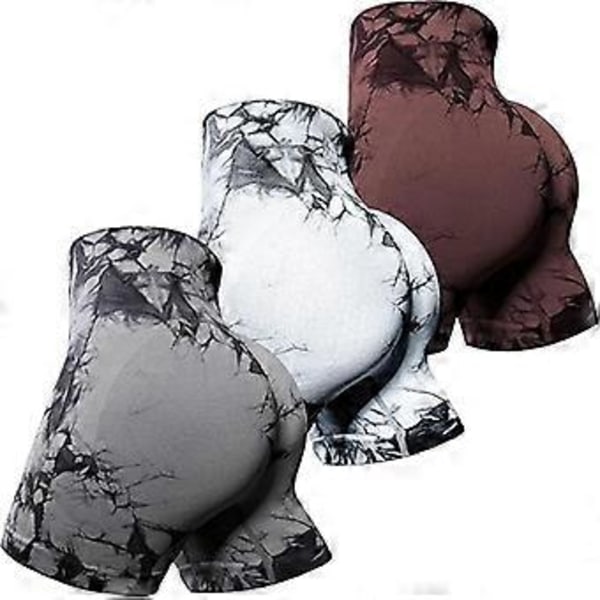 Träningsshorts för kvinnor Scrunch Butt Lifting Högmidjade gymshorts (S Svart+grå+brun)