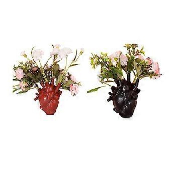 Hjärtvas för blommor, blomkruka i harts, kreativ hjärtformad konstvas, skrivbordsplanteringsskulpturer prydnadshantverk (svart)