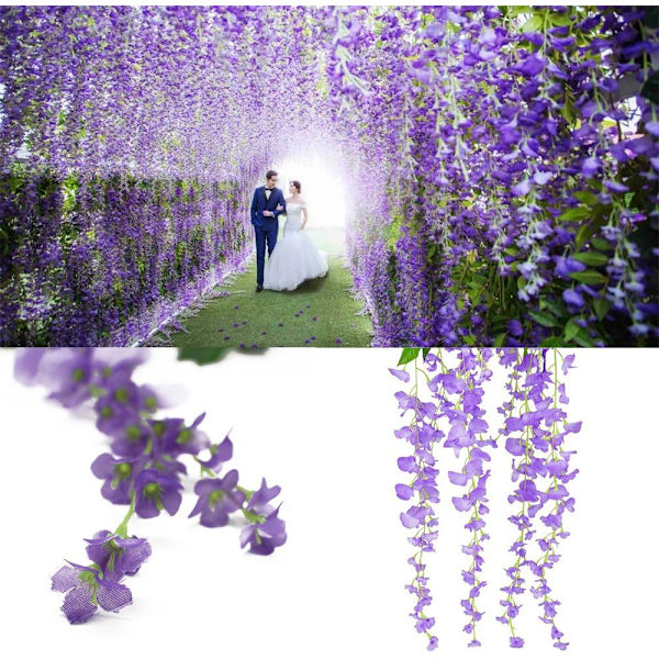 12 kpl Tekokukat Silkki Wisteria Vine Ratta Silkki Kukka H