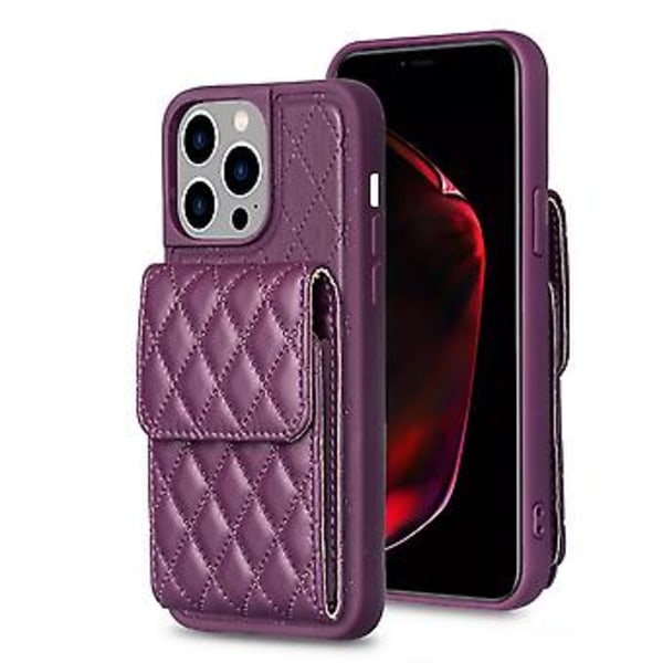 Vertikalt Plånboksfodral i PU-läder för iPhone 15 Pro Max (Mörk Lila)