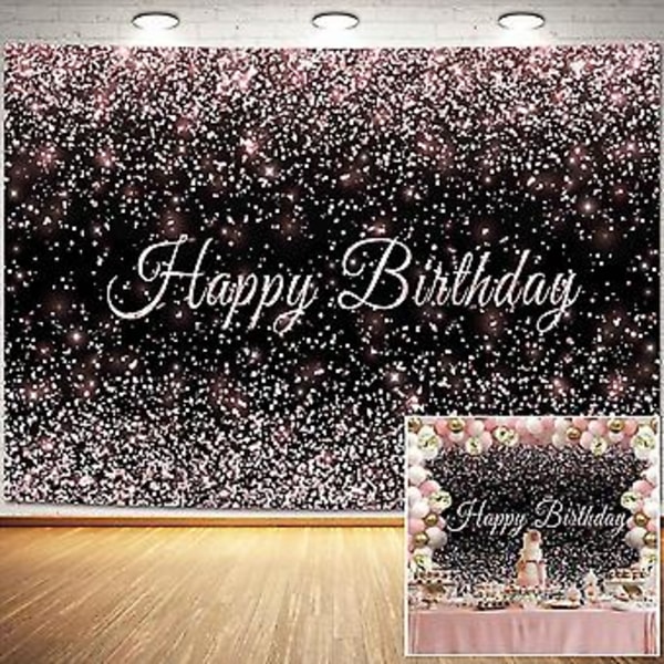 Haboke 7x5ft Holdbar Stof Glad Fødselsdag Baggrund Pink Og Sort Skinnende Guldprik Glamour Sparkle Sød Fotografi Baggrund Til Børn Voksne Fødselsdag