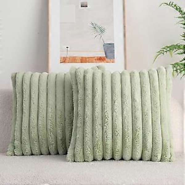 2 kpl Pehmeitä Tekoturkis-Tyynynpäällisiä, Kaksivärinen, Raidoitettu, Pehmeä Tyynynpäällinen, Pehmusteet Ei Sisälly, Vihreä, 18x18 tuumaa
