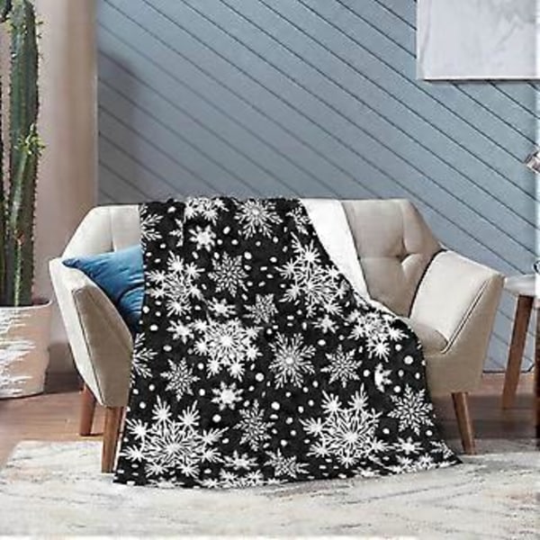 Vinter Snefnug Sort Dækken Super Blødt Varmt Fire Sæsoner Julepynt Ulddækken Til Seng Stol Bil Sofa Soveværelse 152,4 cm X 127,7 cm