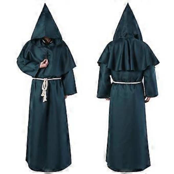 Halloween Keskiaikainen munkki asu kaapu munkki velho pappi cosplay asu (XXL Vihreä)