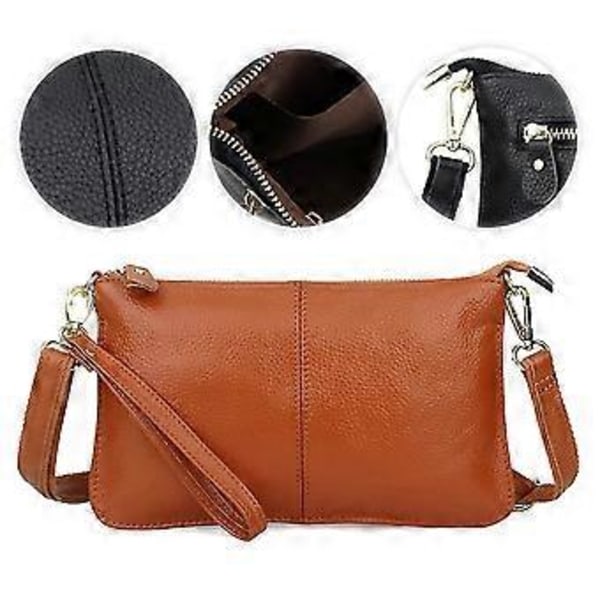 Äkta Läder Dam Crossbody Väska, Trendig och Mångsidig Enkel Axelväska (Jordig gul)