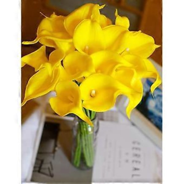 Set med 20 konstgjorda kallaliljor, realistiska bröllopsbukettblommor för heminredning