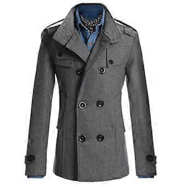 Herrar Trenchcoat Dubbelknäppt Ytterplagg Vinterjacka Formell Överrock (XL Grå)