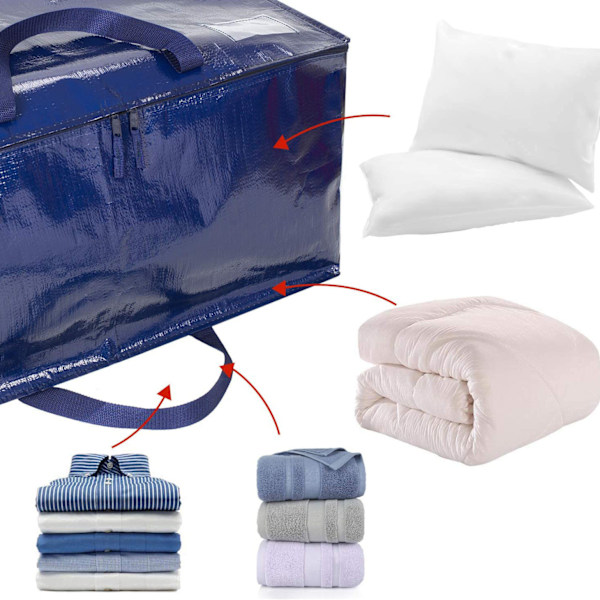1 Suuri ja kestävä säilytyspussi, jossa on vetoketjullinen suljin ja nimilappu