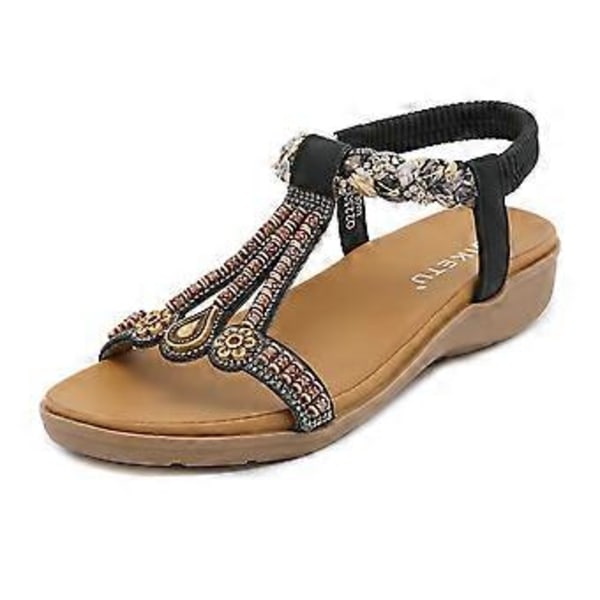 Sommer Nye Damesandaler Elastikbånd Lette og Komfortable Sandaler (EU 42 Sort)