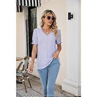 Hule Blonde Toppe Geometrisk Mønster Ensfarvede Skjorter Dagligdags Afslappet Basic Bluse V-hals Afslappede Blondebluser til Kvinder Sort 2XL(2XL Sort)