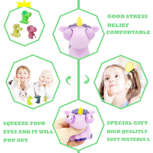 3 stk morsomme enhjørning klemme leketøy Squishy Squeeze leketøy med Pop Out Eyes