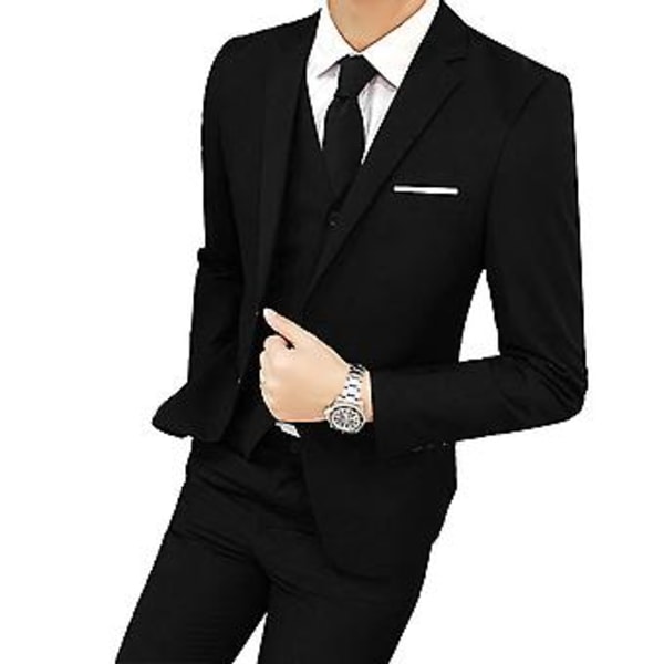 Fianao Tredelt Plus Size Bryllupsforretning Mænd Formelle Suit Vest Blazer Bukser Sæt (L Sort)