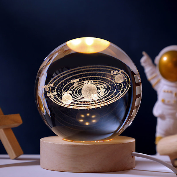 Lysande planetarisk galax astronaut kristallkula nattljus USB